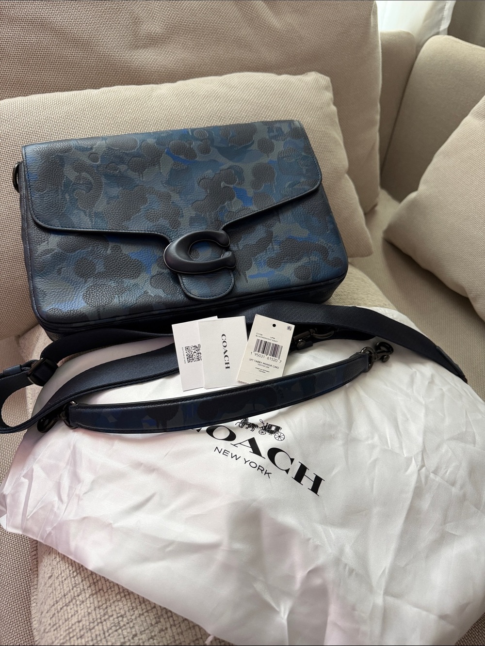 Coach Navy Blue Camo Leather Crossbody Shoulder Bag